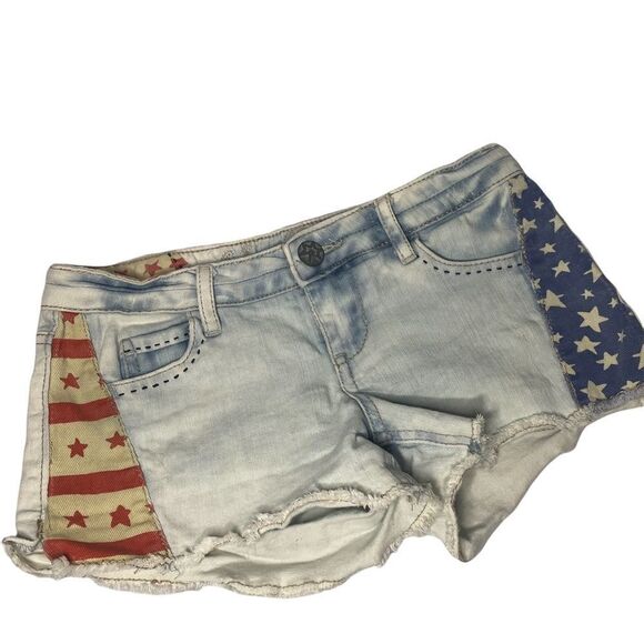 Vanilla Star Jean Shorties Cut Off Stars Stripes Flag Distressed Shorts Womens 3 - Picture 1 of 8